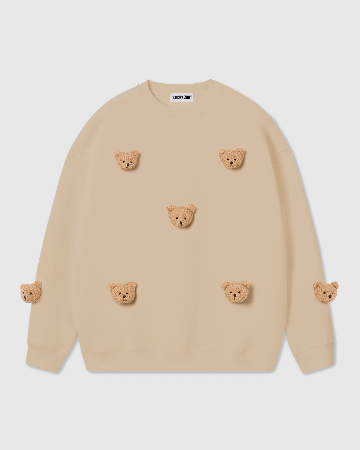 STICKYZOO Sticky Bear Sweatshirt variant showing six hand-stitched plush bears