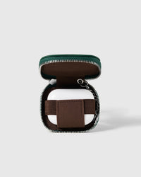 Emerald STICKYZOO Zip Clip AirPods Case open with interior elastic band visible
