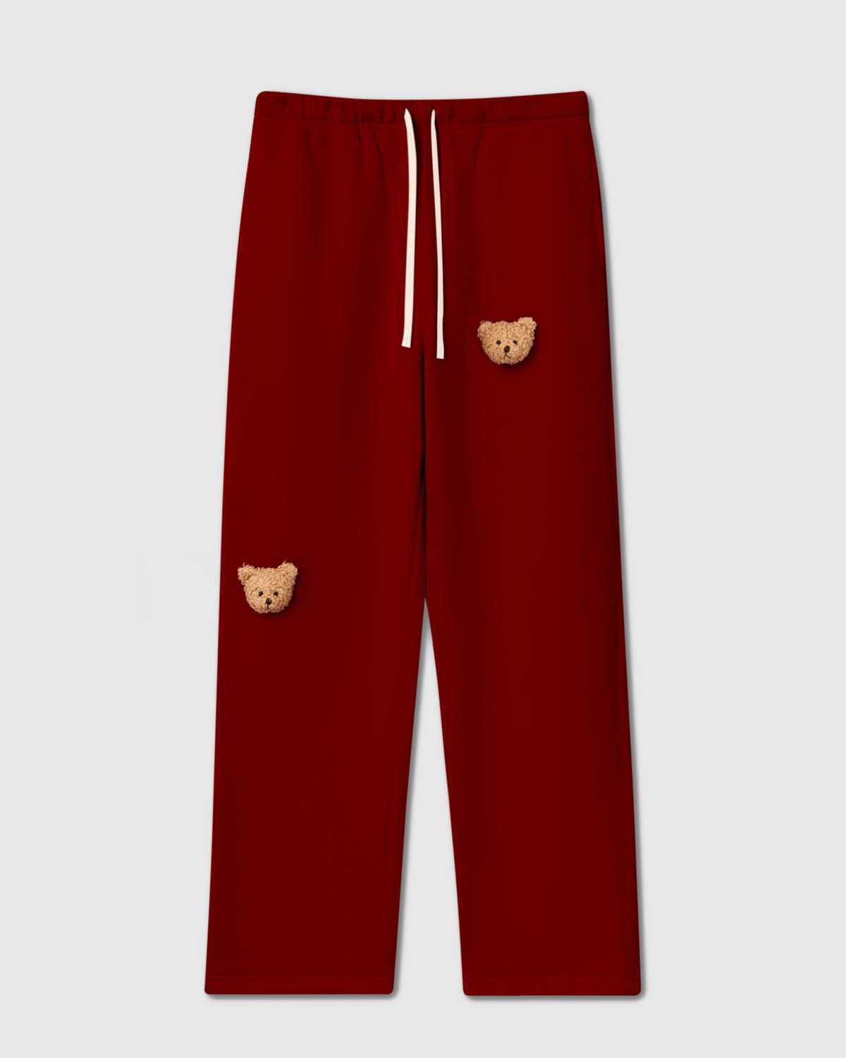 STICKYZOO Sticky Bear Sweatpant in red with two hand-stitched plush bear face appliques
