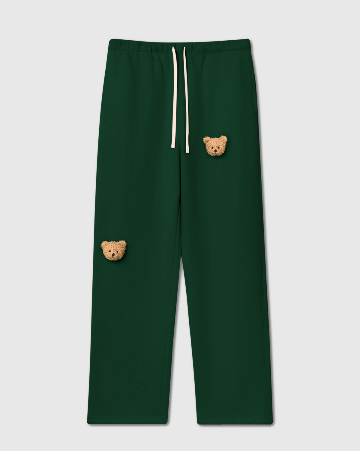 STICKYZOO Sticky Bear Sweatpant in green with two hand-stitched plush bear face appliques