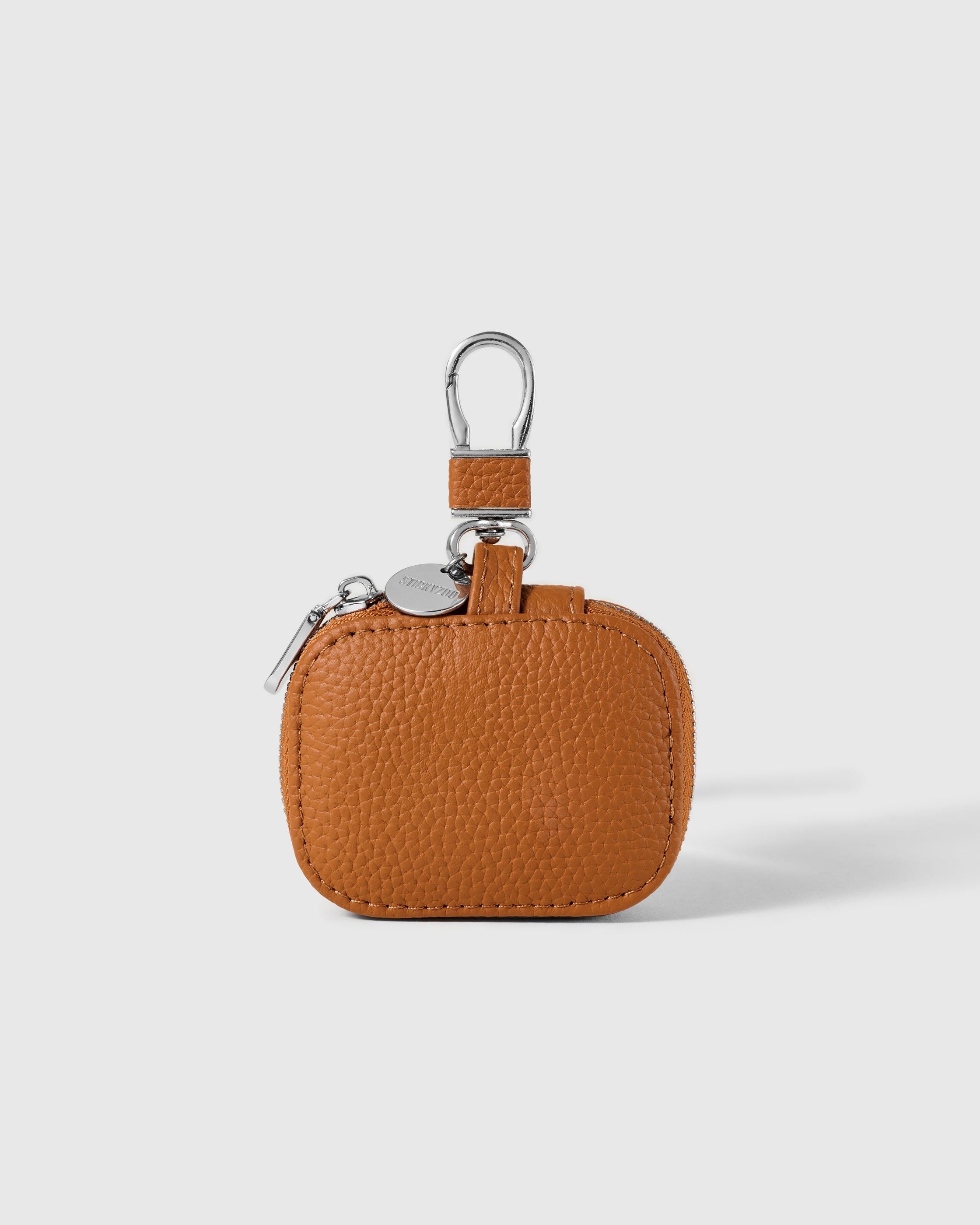 Cognac STICKYZOO Zip Clip AirPods Case with silver-tone clip