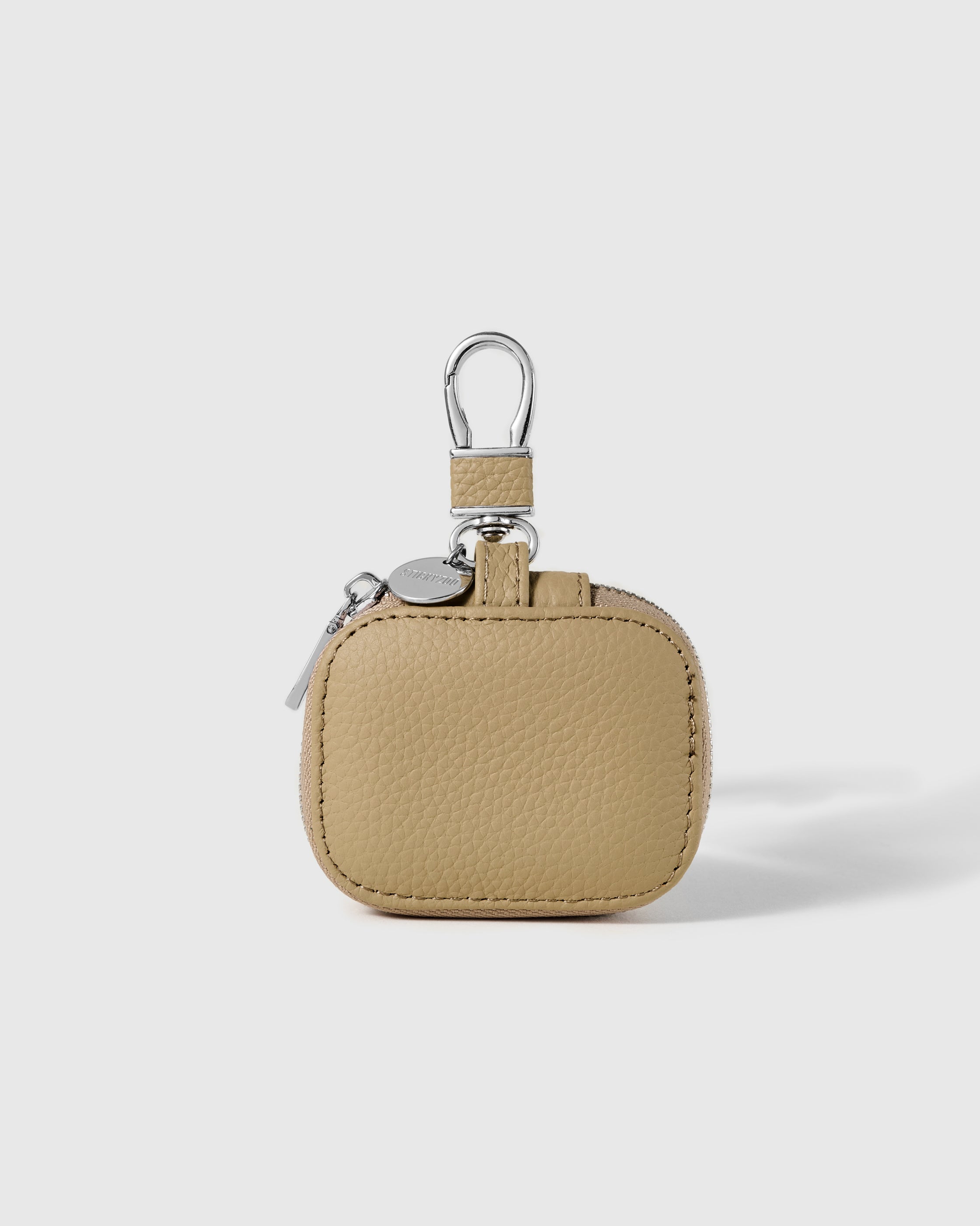 Sand STICKYZOO Zip Clip AirPods Case with silver-tone clip