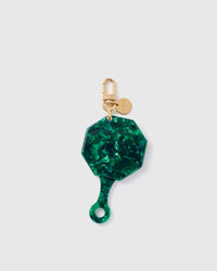 STICKYZOO folding octagonal mirror charm in Green with mosaic-style surface, gold-tone linework and branded clasp.