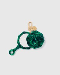 STICKYZOO Daphne Moss Mosaic Mirror Charm open to reveal the compact mirror beneath its green patterned cover.