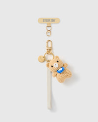 TINY TEDDY LEATHER PHONE STRAP — IVORY