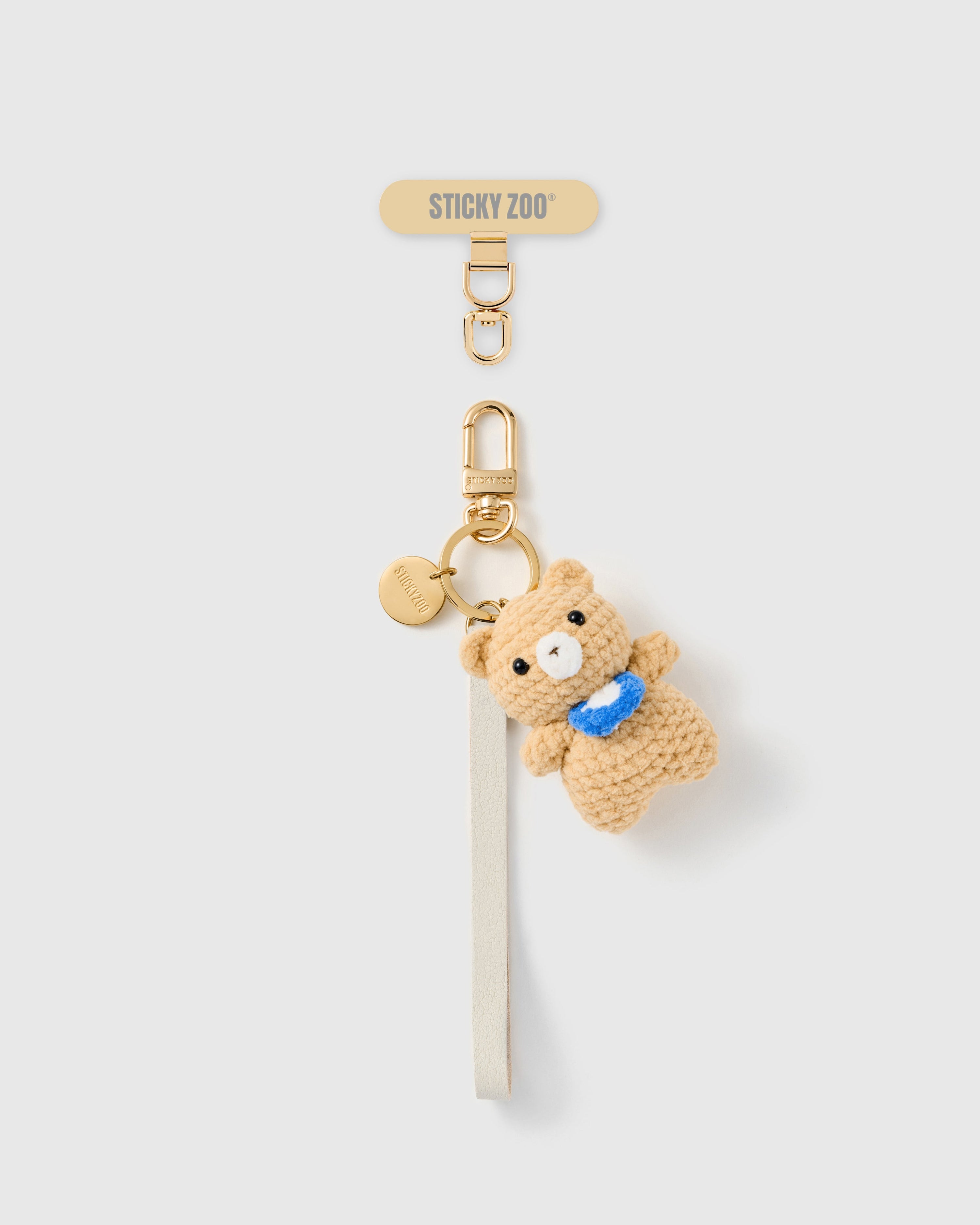 TINY TEDDY LEATHER PHONE STRAP — IVORY