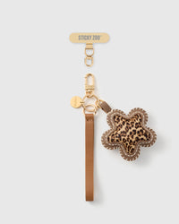 COGNAC LEOPARD STAR LEATHER PHONE STRAP