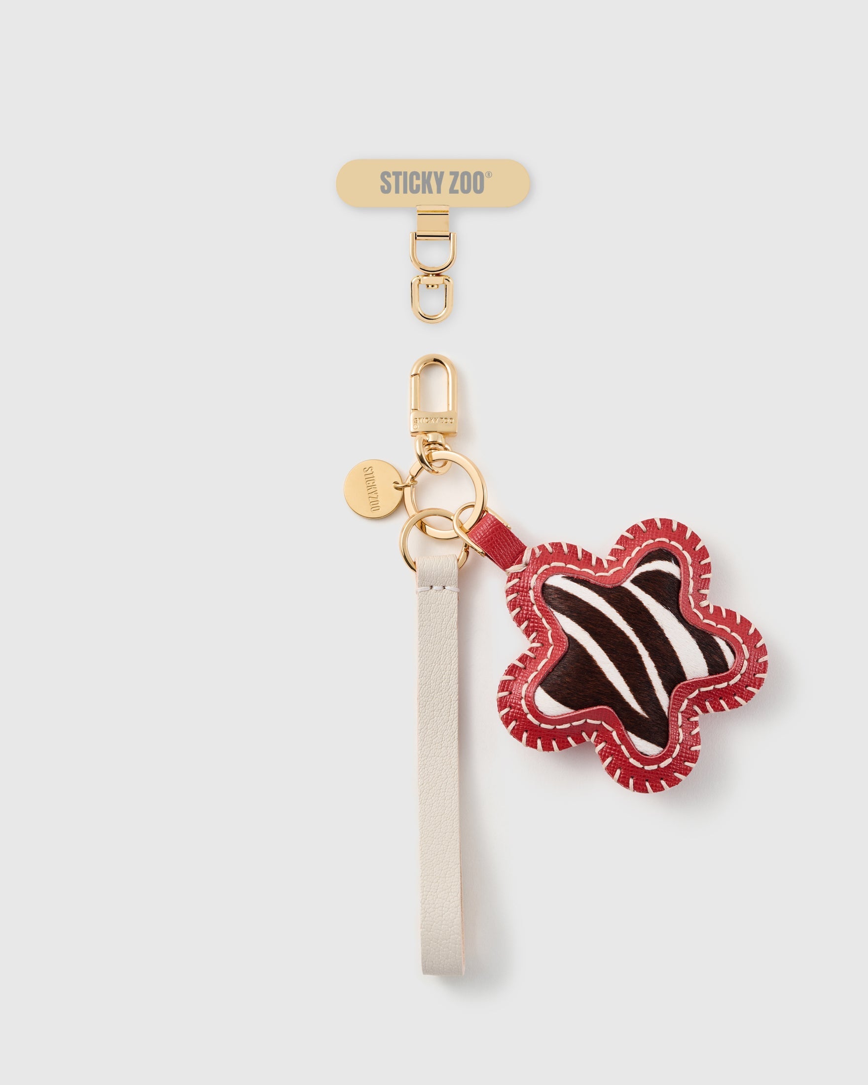 CRIMSON ZEBRA STAR LEATHER PHONE STRAP