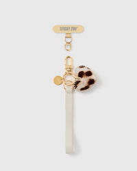 SNOW LEOPARD HEART LEATHER PHONE STRAP