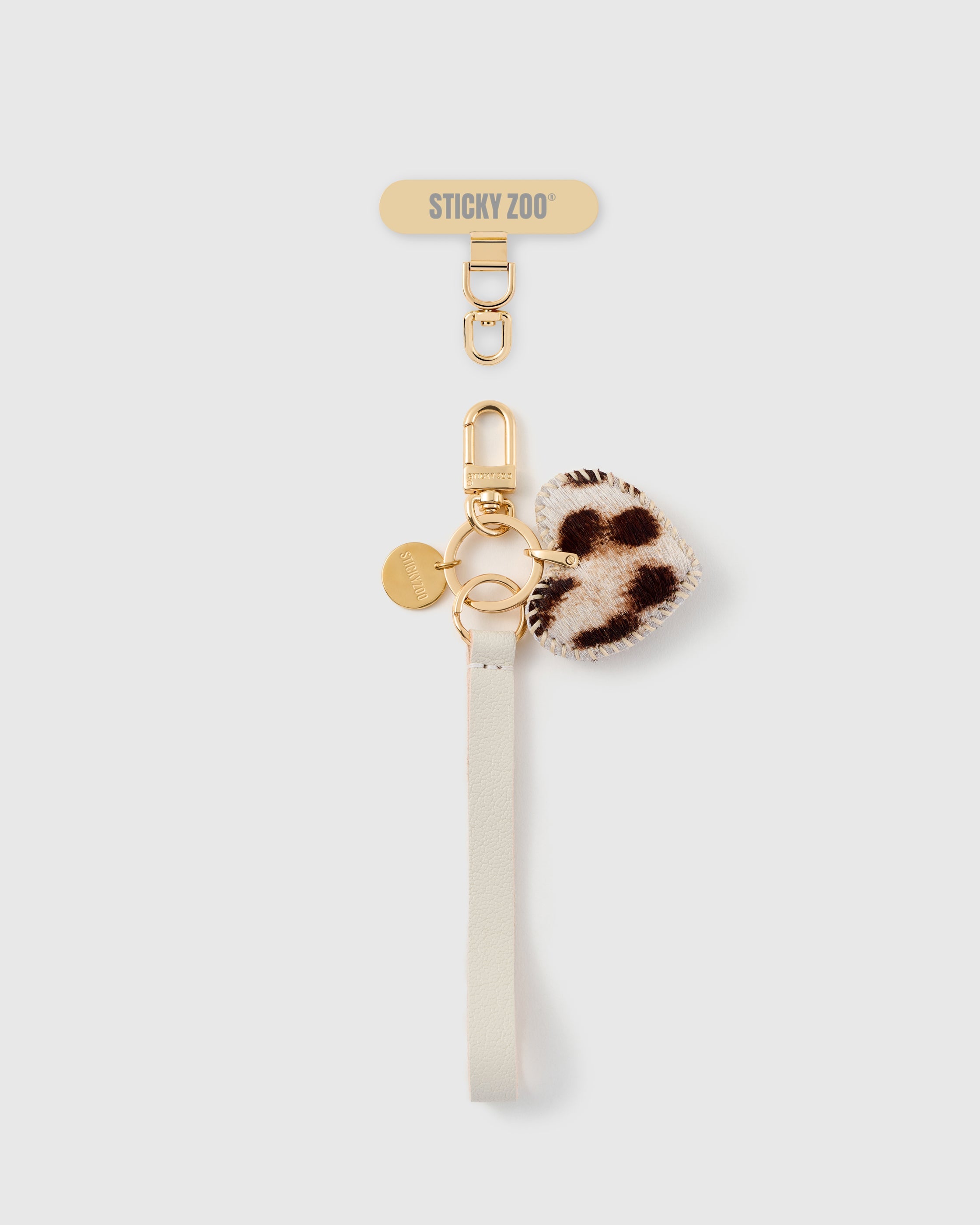 SNOW LEOPARD HEART LEATHER PHONE STRAP
