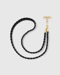 NOIR WOVEN handmade black braided cross-body phone strap with 18K gold-plated STICKYZOO hardware