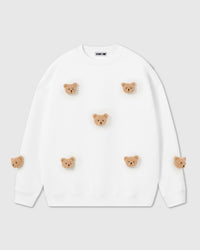 STICKYZOO Sticky Bear Sweatshirt in white with plush bear detail on oversized cotton body