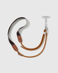 AMBER WEBBING adjustable cross-body phone strap with amber cord, espresso webbing and silver-tone STICKYZOO hardware