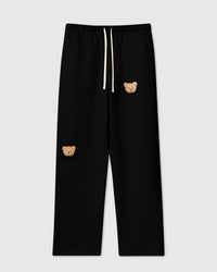 STICKYZOO Sticky Bear Sweatpant in black with two hand-stitched plush bear face appliques