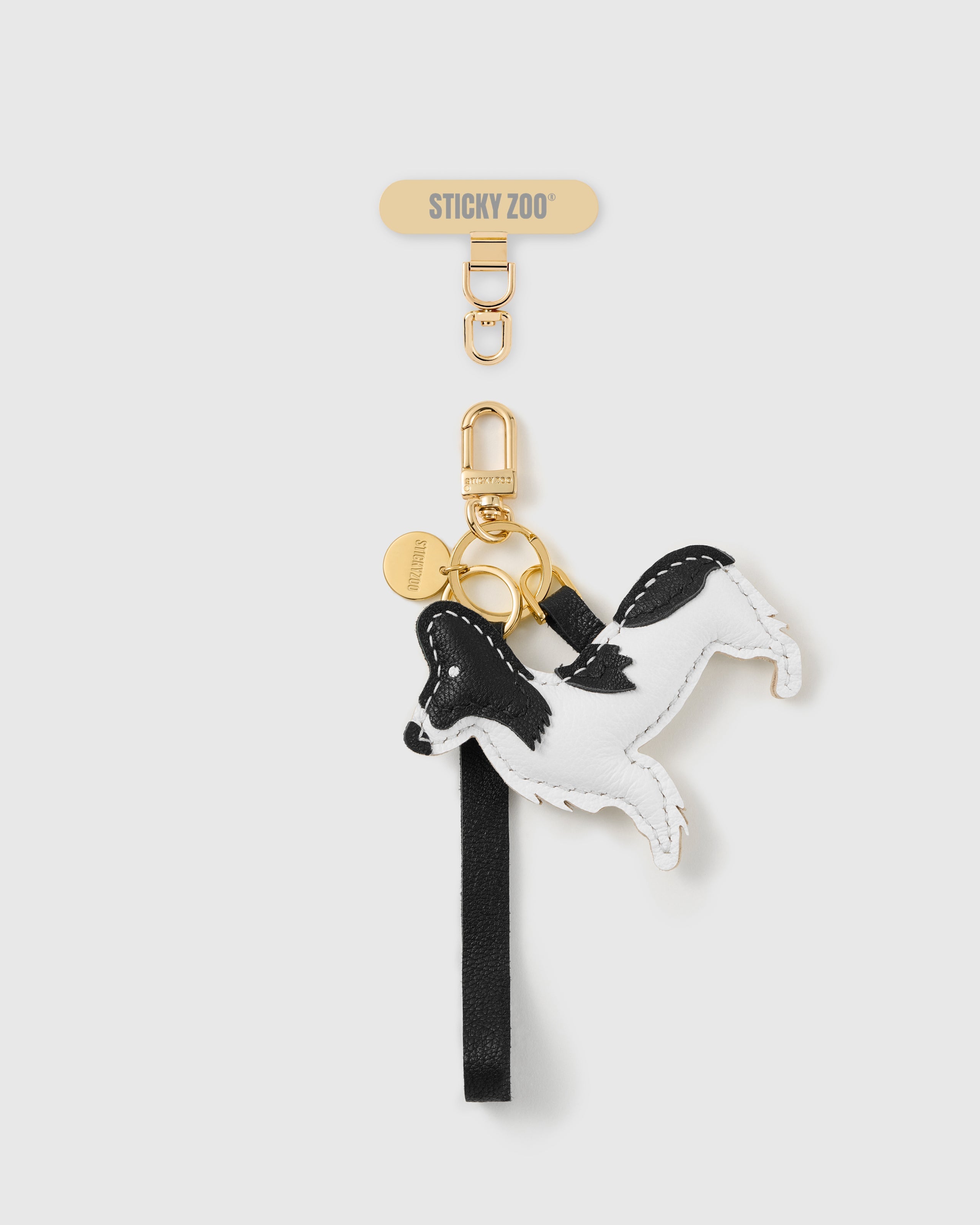 NOIR PATCH PUP LEATHER PHONE STRAP