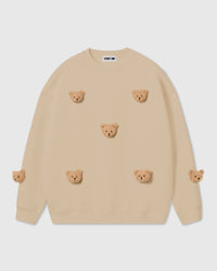 STICKYZOO Sticky Bear Sweatshirt in cream with six scattered plush bear face appliques