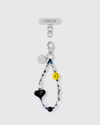SMILEY BLACK HEART PHONE STRAP