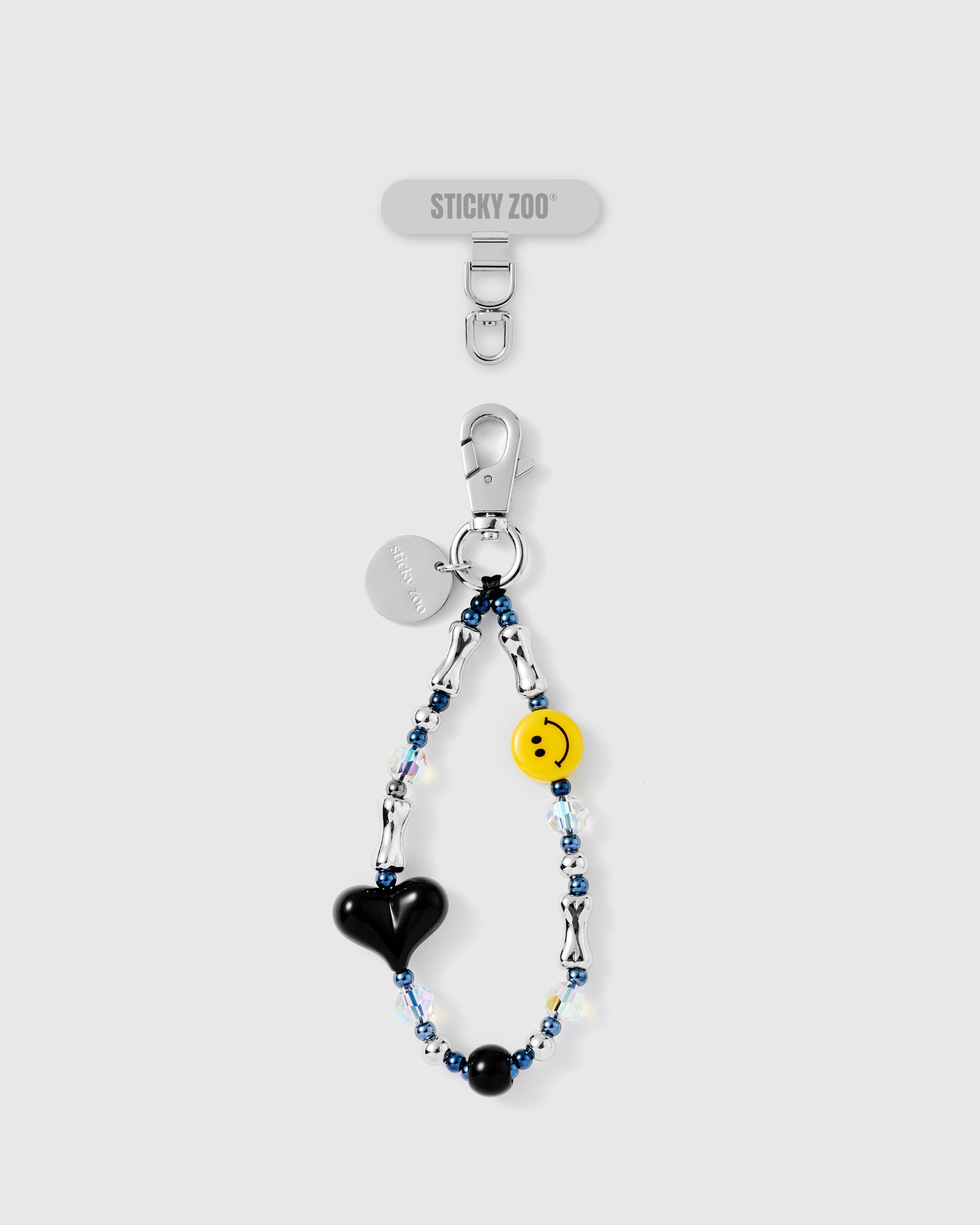 SMILEY BLACK HEART PHONE STRAP