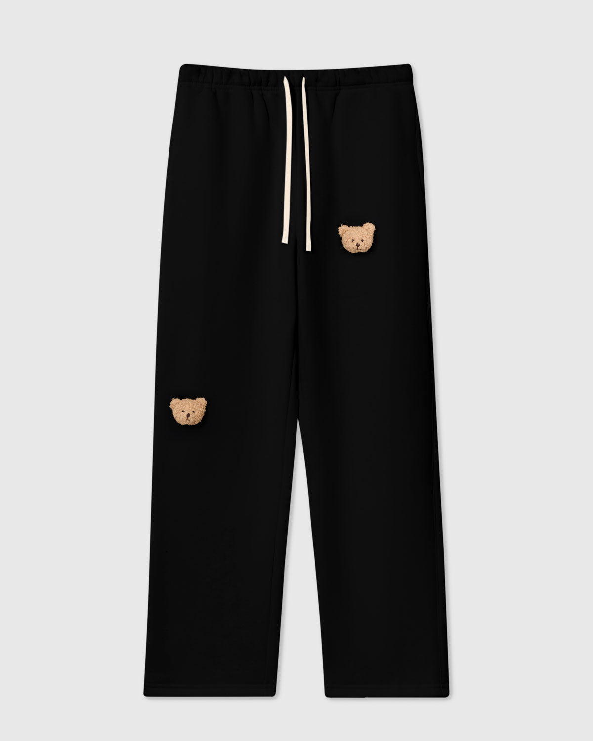 STICKYZOO Sticky Bear Sweatpant in black with two hand-stitched plush bear face appliques
