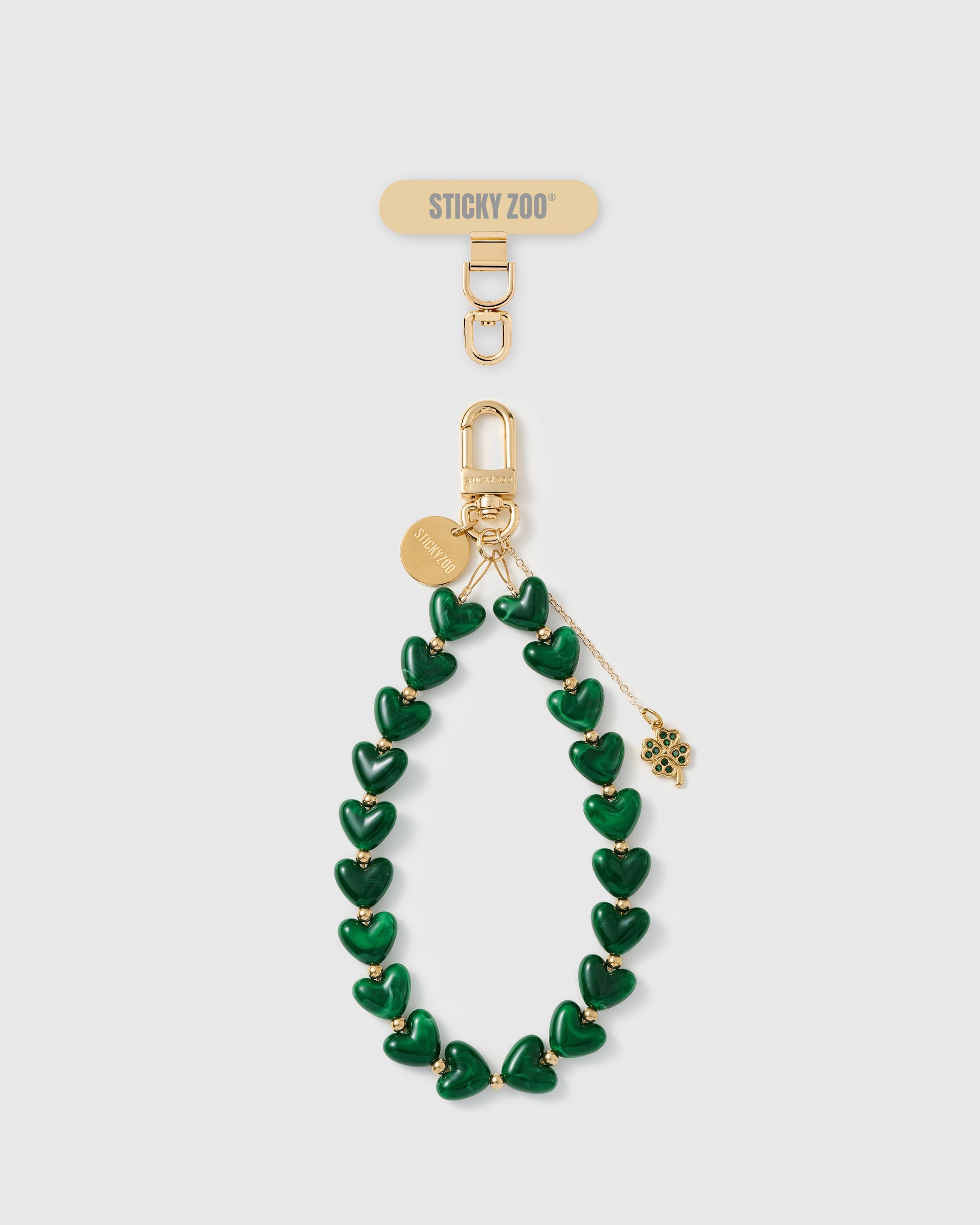 EMERALD CLOVER HEART PHONE STRAP