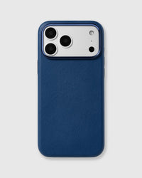 BEZEL LEATHER PHONE CASE — NAVY