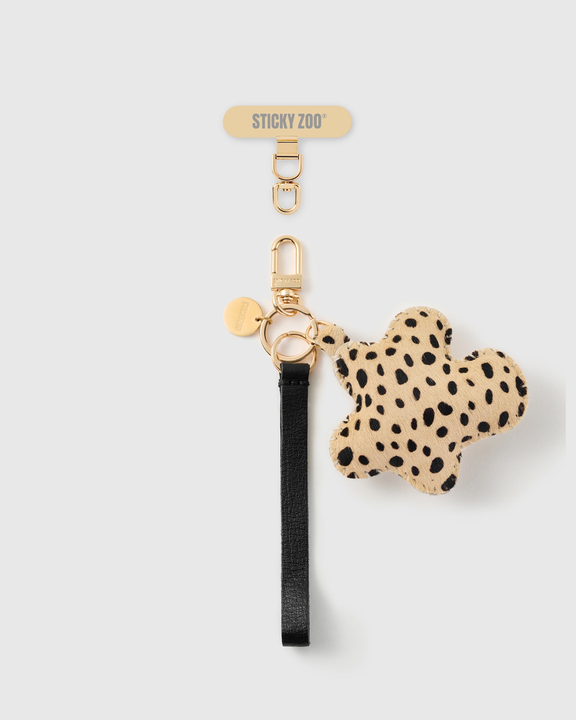 NOIR CHEETAH FLOWER LEATHER PHONE STRAP