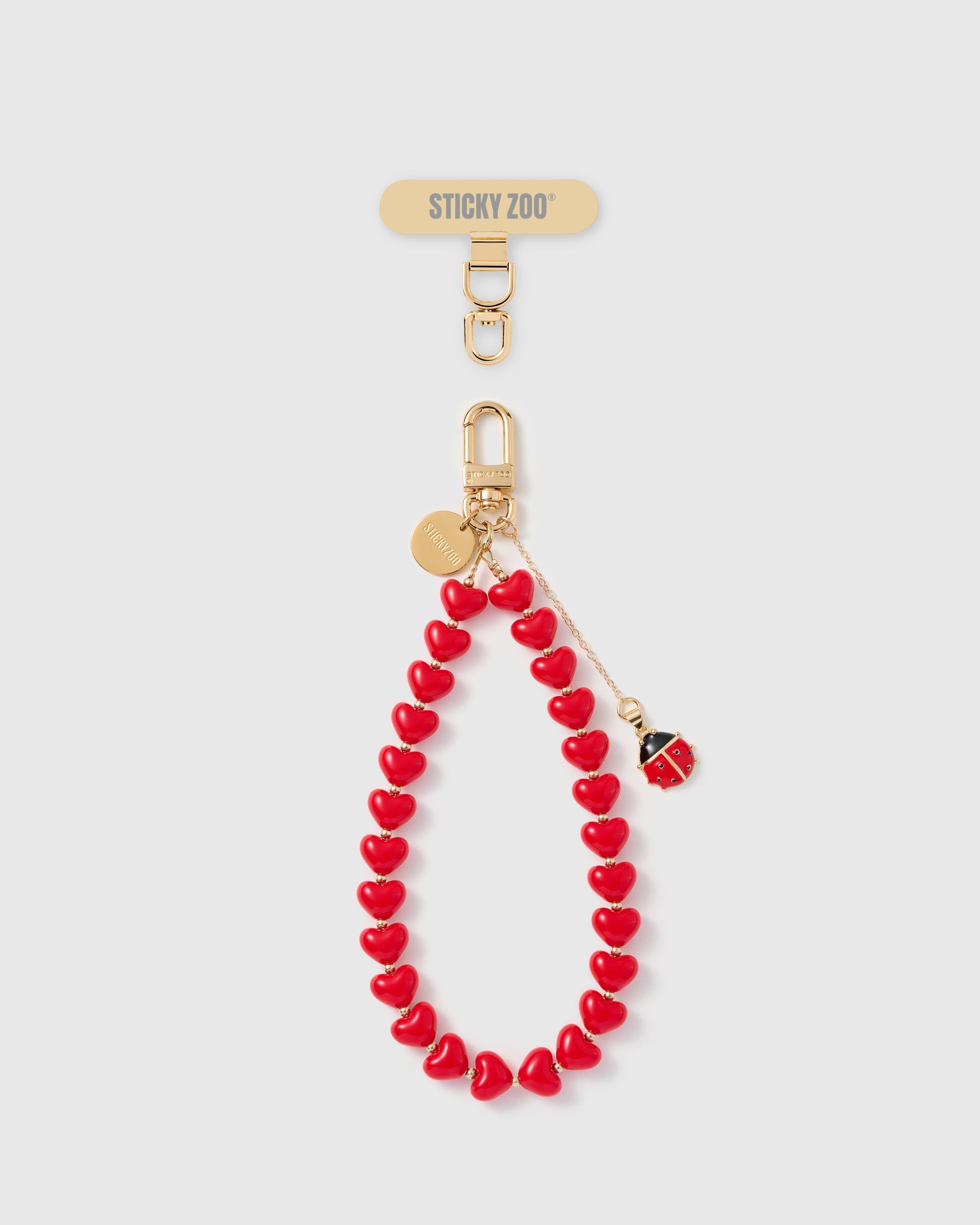 CRIMSON LADYBUG HEART PHONE STRAP