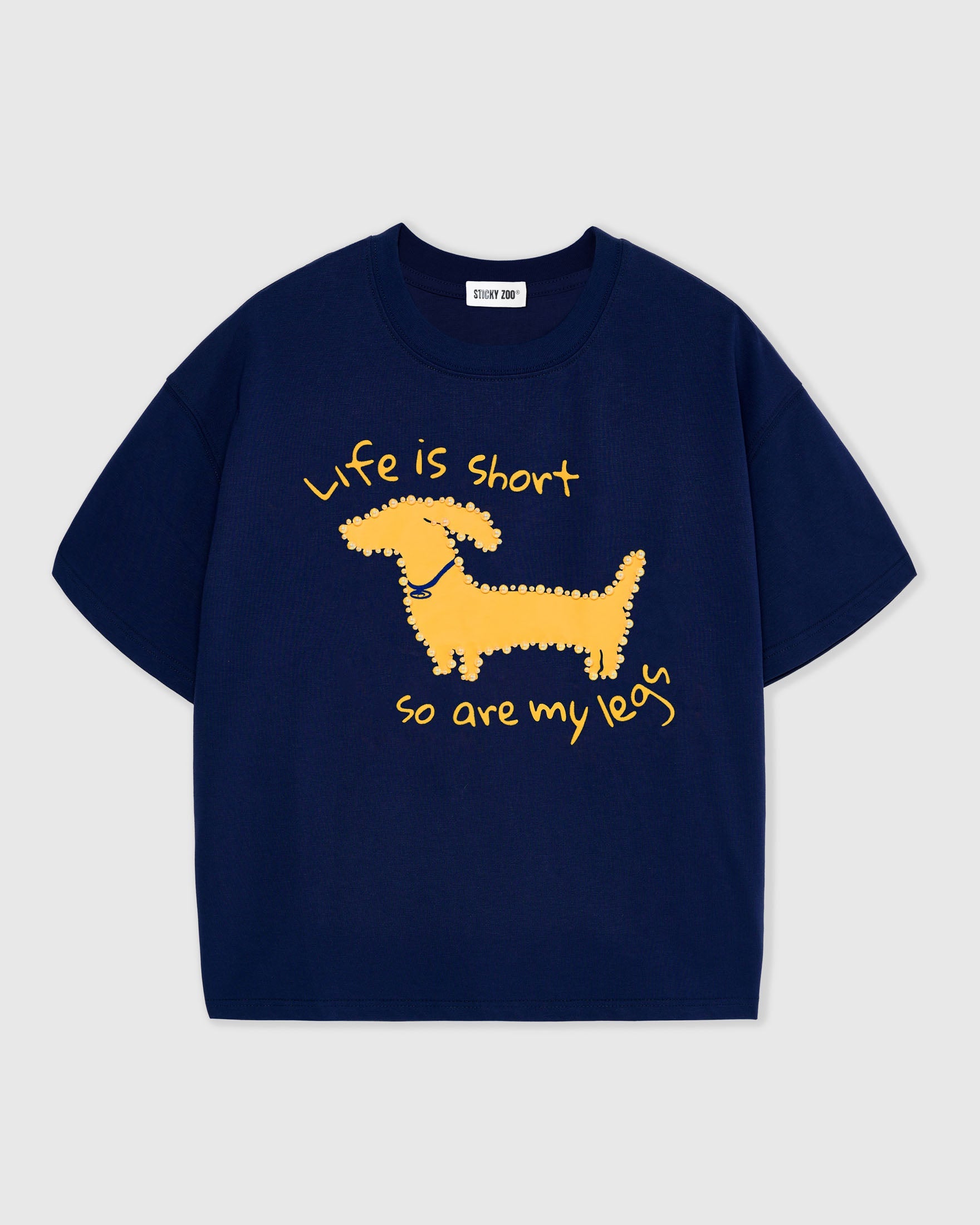 DACHSHUND PEARL EMBELLISHED T-SHIRT — DARK GREY