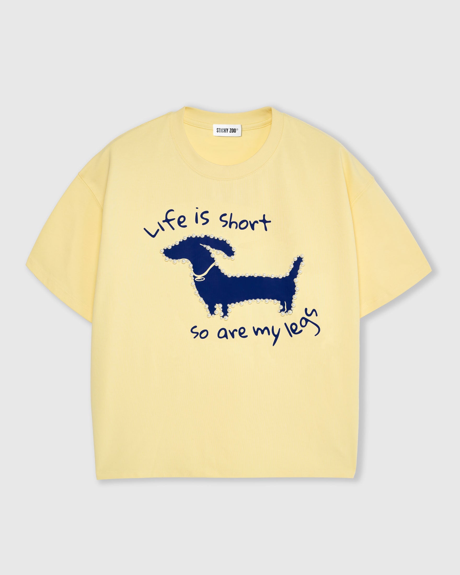 DACHSHUND PEARL EMBELLISHED T-SHIRT — DARK GREY