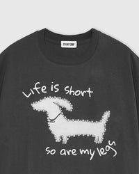 DACHSHUND PEARL EMBELLISHED T-SHIRT — DARK GREY