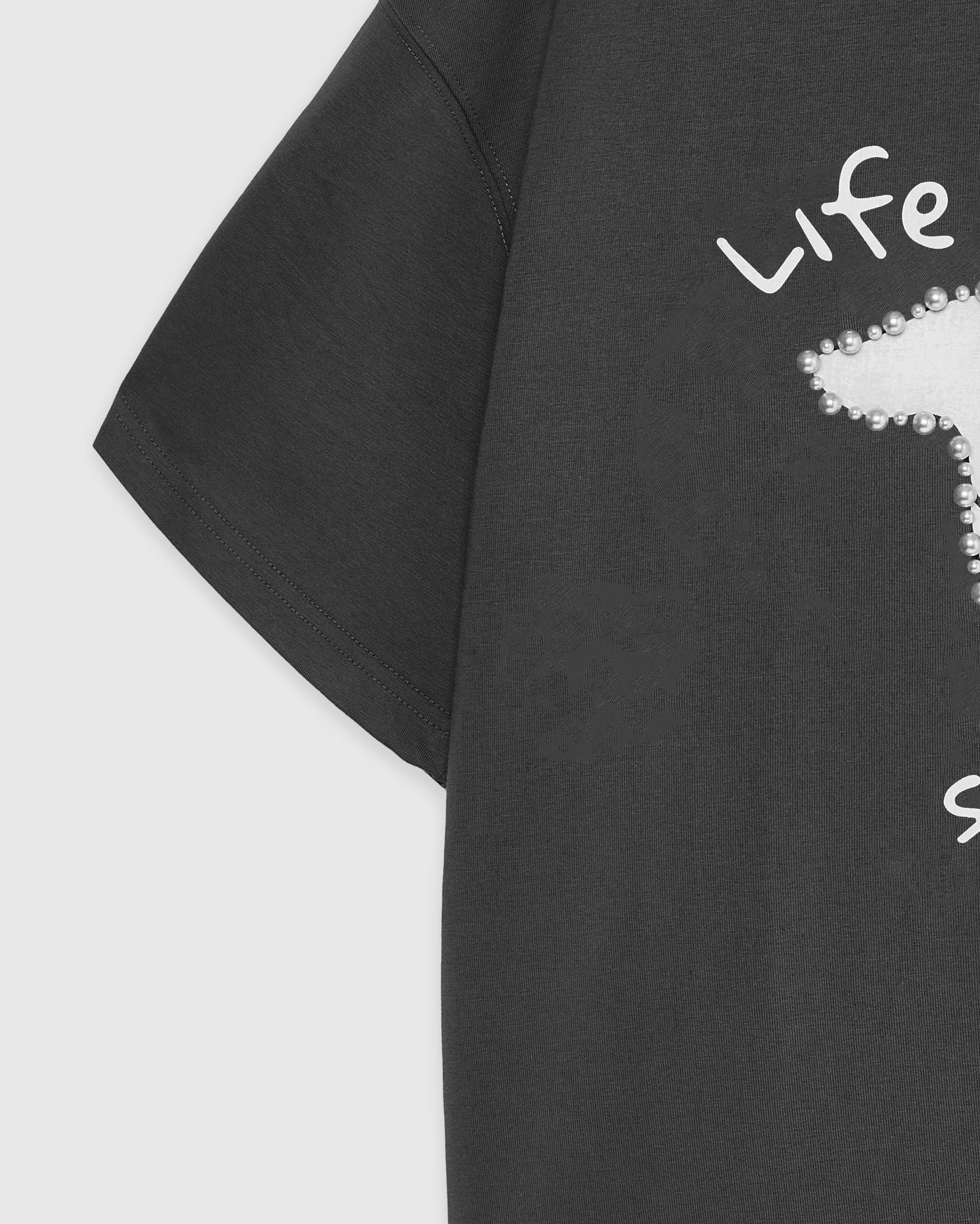 DACHSHUND PEARL EMBELLISHED T-SHIRT — DARK GREY