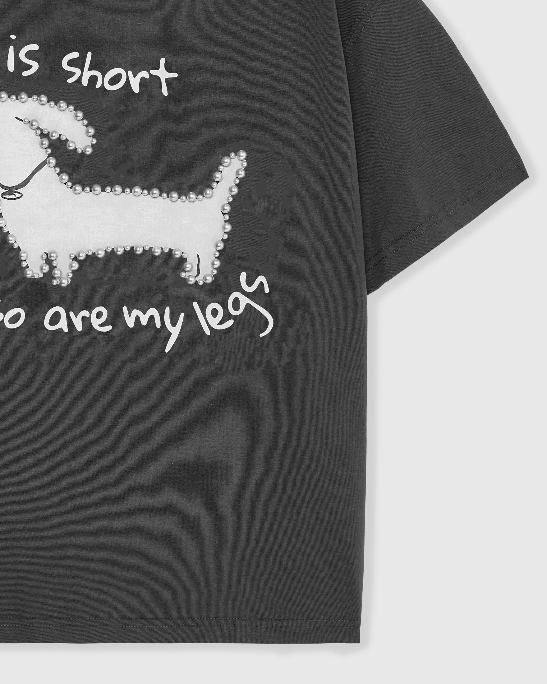 DACHSHUND PEARL EMBELLISHED T-SHIRT — DARK GREY
