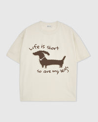 DACHSHUND PEARL EMBELLISHED T-SHIRT — DARK GREY