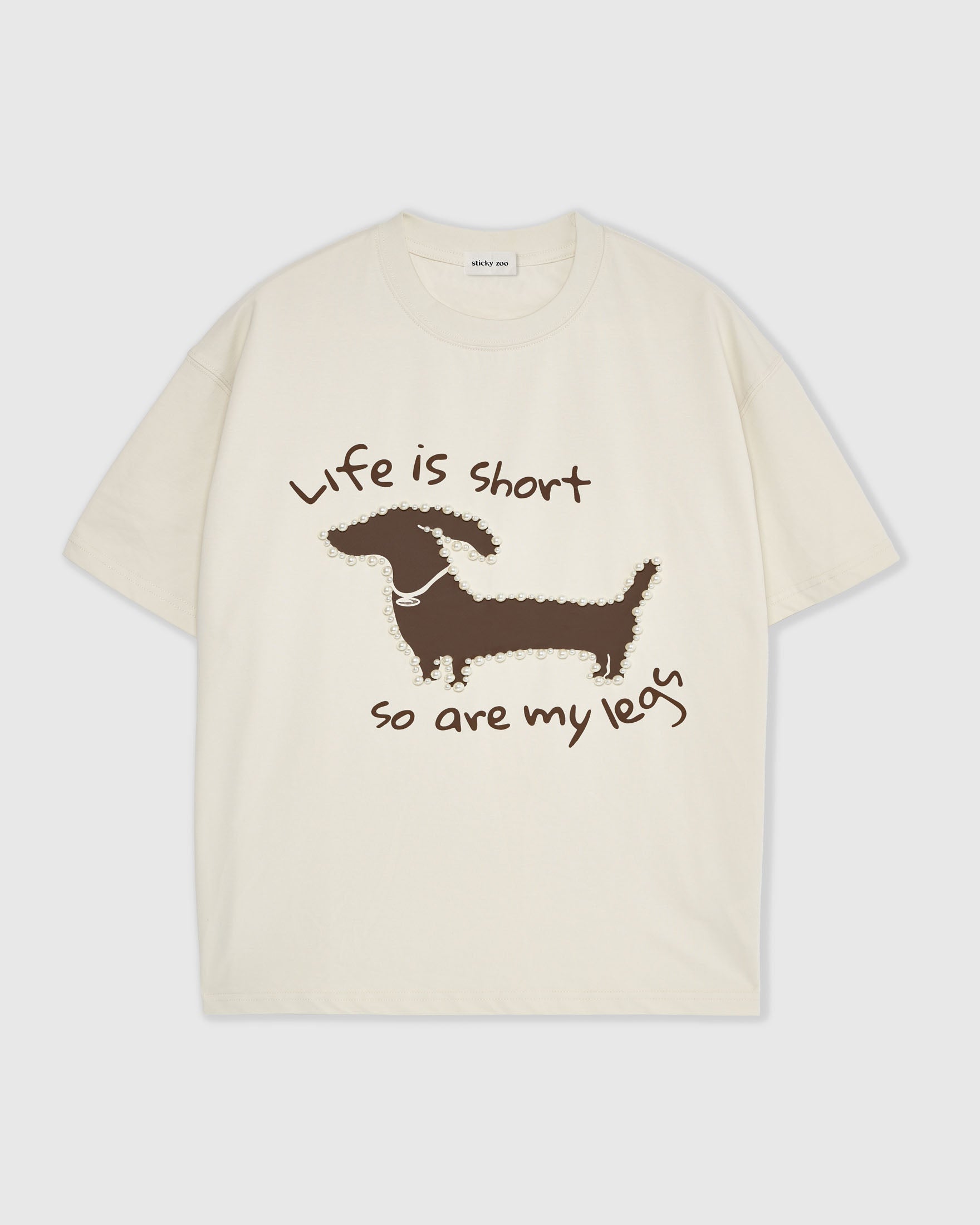 DACHSHUND PEARL EMBELLISHED T-SHIRT — DARK GREY