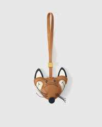 FOX CHARM charm handmade from French Alran genuine goatskin — A fox face with whiskers. Real leather whiskers — thin dark. Three days by hand. Arrives in luxury gift packaging. Designed in Amsterdam.