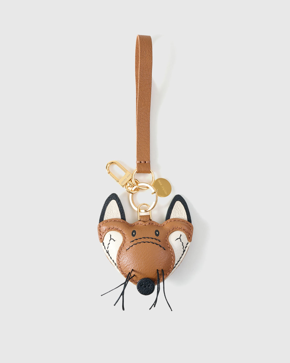 FOX CHARM on an 18K gold-plated keychain clip with engraved STICKYZOO disc — clips to keys, bags or backpacks.