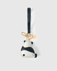 Both editions of the panda charm — leather strap loop for bags, or 18K gold-plated keychain clip.
