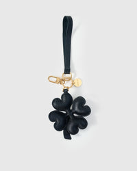 STICKYZOO Lucky Clover Charm in black padded 3D French Alran goatskin. Hand-cut, hand-stitched. Designed in Amsterdam.