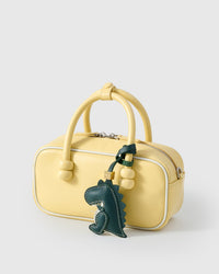 Green dinosaur charm — French Alran leather from Tarn, France, founded 1903, Entreprise du Patrimoine Vivant.