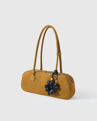 STICKYZOO Lucky Clover Charm with engraved gold hardware cube — handmade French Alran goatskin, black padded 3D.