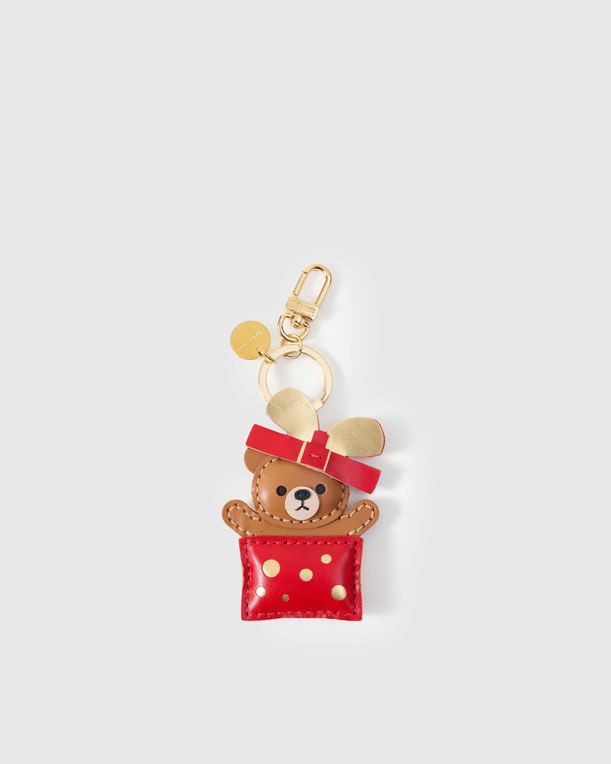 Teddy Bear Gift on an 18K gold-plated keychain clip with engraved STICKYZOO disc — clips to keys, bags or backpacks.
