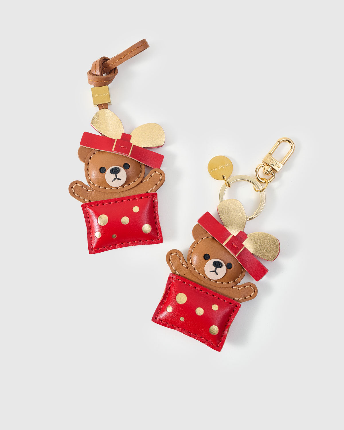 Teddy Bear Gift charm on a bag, side angle — rated 4.9★ by thousands of buyers. Real French Alran leather, 3 days by hand.
