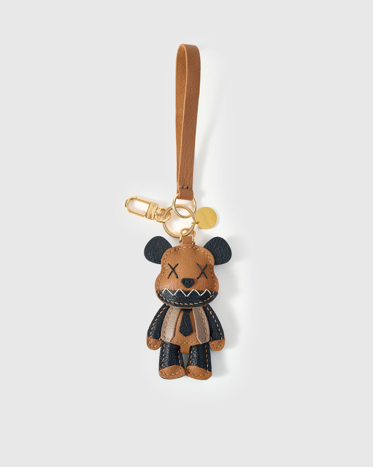 VIOLENT BEAR CHARM on an 18K gold-plated keychain clip with engraved STICKYZOO disc — clips to keys, bags or backpacks.