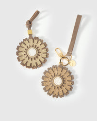 STICKYZOO Sunflower Charm — hand-layered French Alran goatskin, layered sunflower petals with white centre. Designed in Amsterdam.