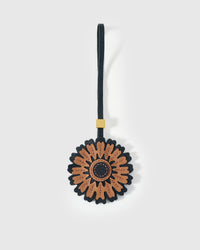 STICKYZOO Sunflower Charm in cream and olive over brown — handmade French Alran goatskin with 18K gold-plated hardware. Arrives gift-ready.
