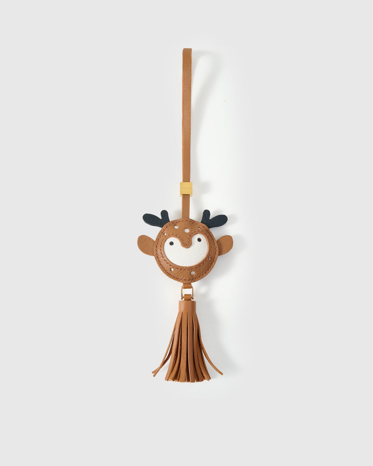 DEER CHARM charm handmade from French Alran genuine goatskin — A deer with antlers, white polka-dot spots, and a full. Three days by hand. Arrives in luxury gift packaging. Designed in Amsterdam.