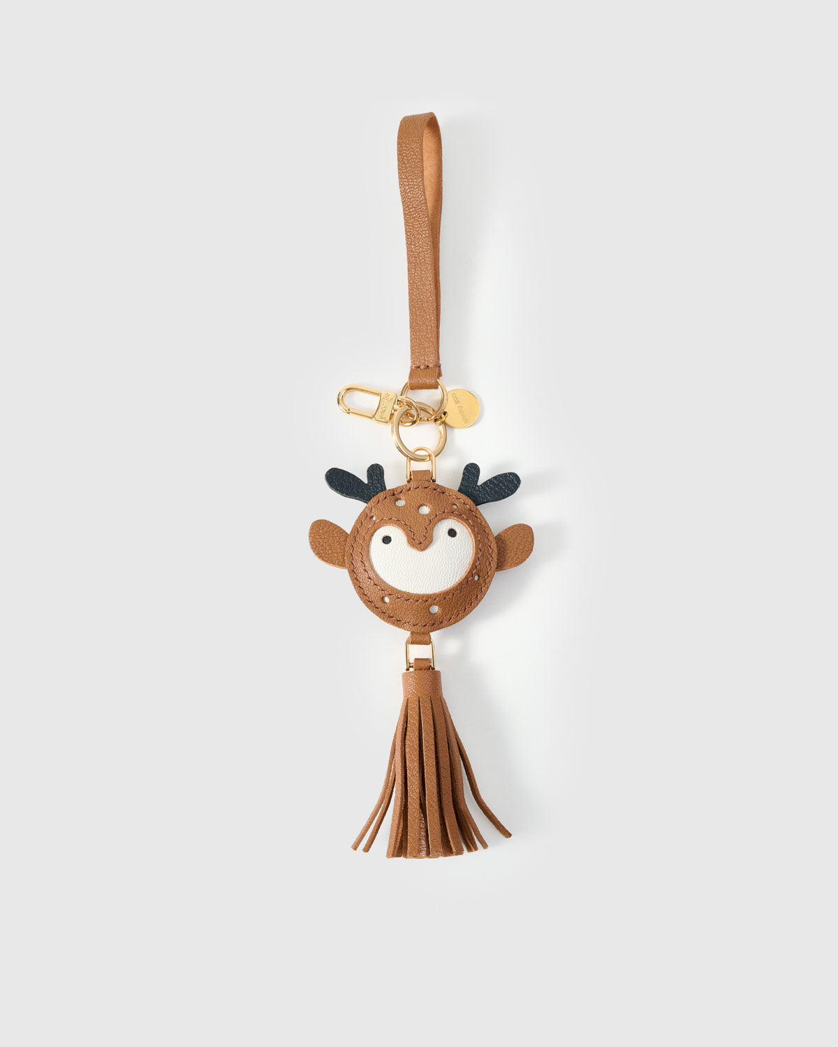 DEER CHARM on an 18K gold-plated keychain clip with engraved STICKYZOO disc — clips to keys, bags or backpacks.