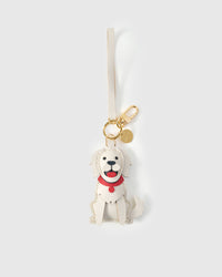 Handmade Golden Retriever leather bag charm — French Alran goatskin from a tannery founded in 1903 in Tarn, France. STICKYZOO.