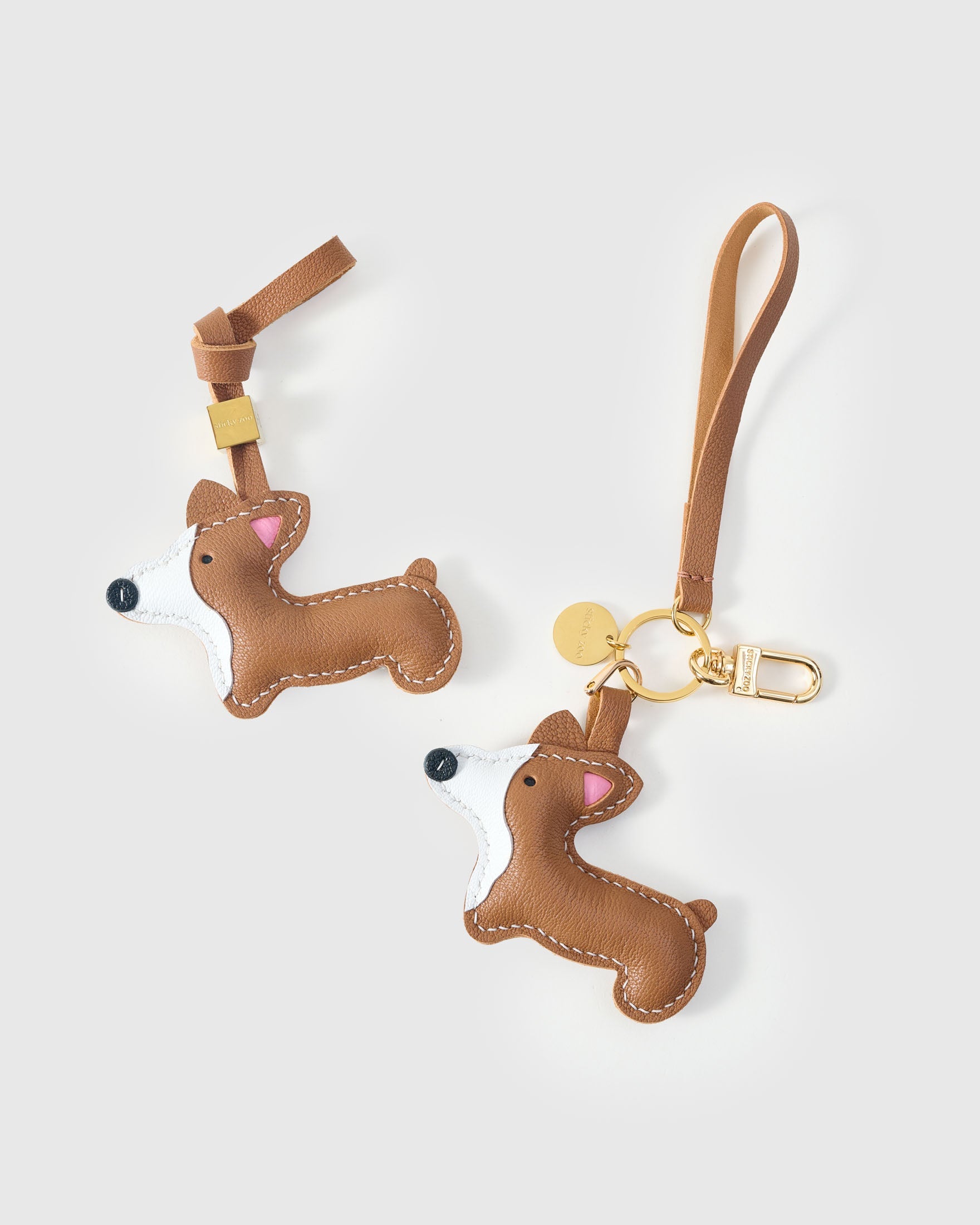 The pembroke welsh corgi charm is made from genuine French Alran goatskin and French suede — real full-grain leather. Never vegan. Never synthetic. The difference shows.
