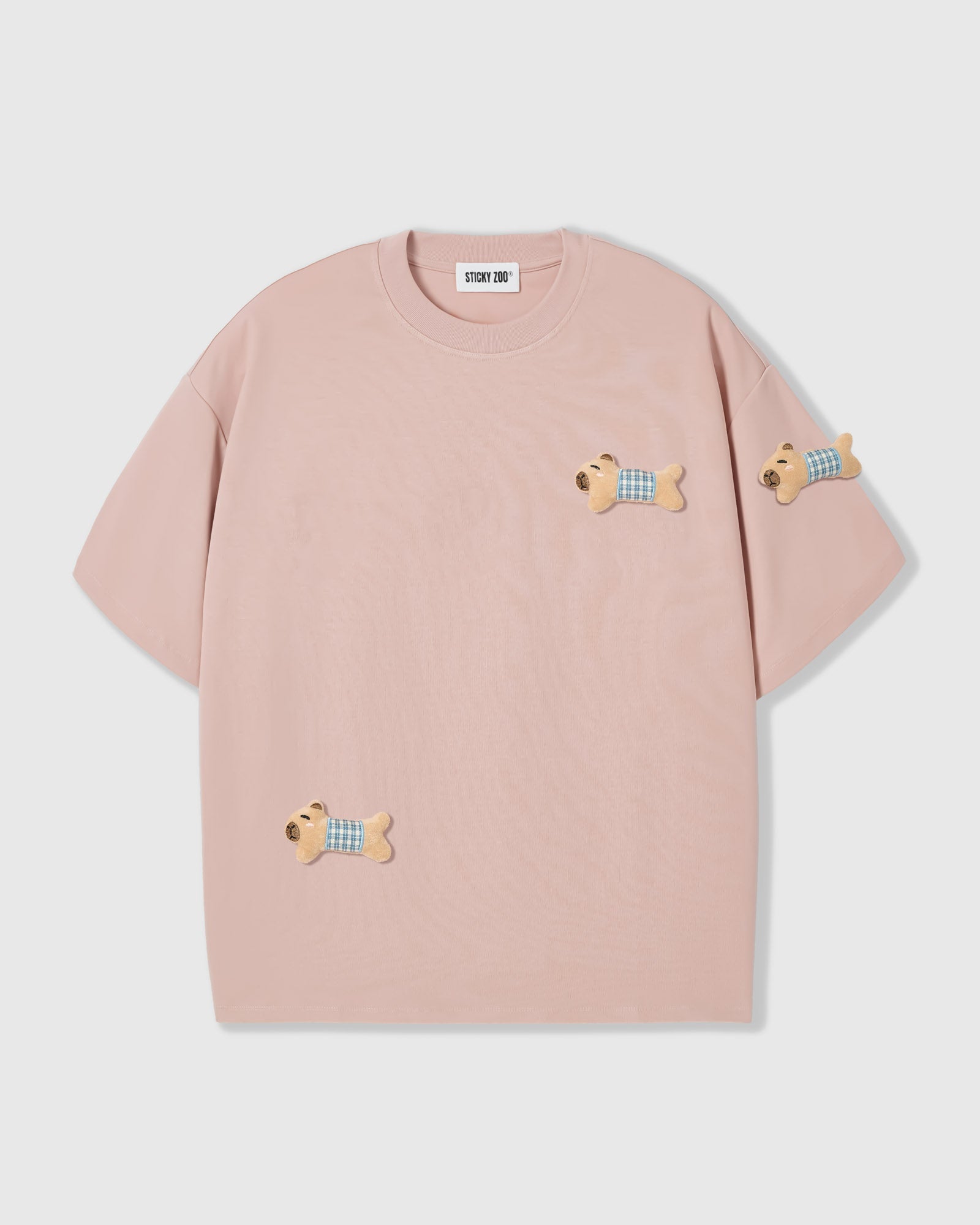 BLUE CHECK PUPPY SCATTER T-SHIRT — PINK